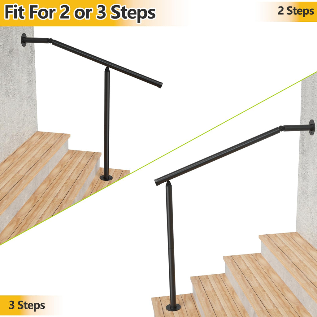 2 Pack Hand Rails for Outdoor Steps 2-3 Step Deck Railing Kit Wall Floor Mounted Wrought Iron Handrails Deck Rail Kit
