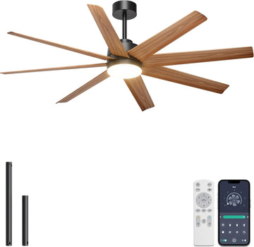 60'' Ceiling Fan with Light - 8 Blades Modern Farmhouse Ceiling Fan Remote/APP Control, Dimmable
