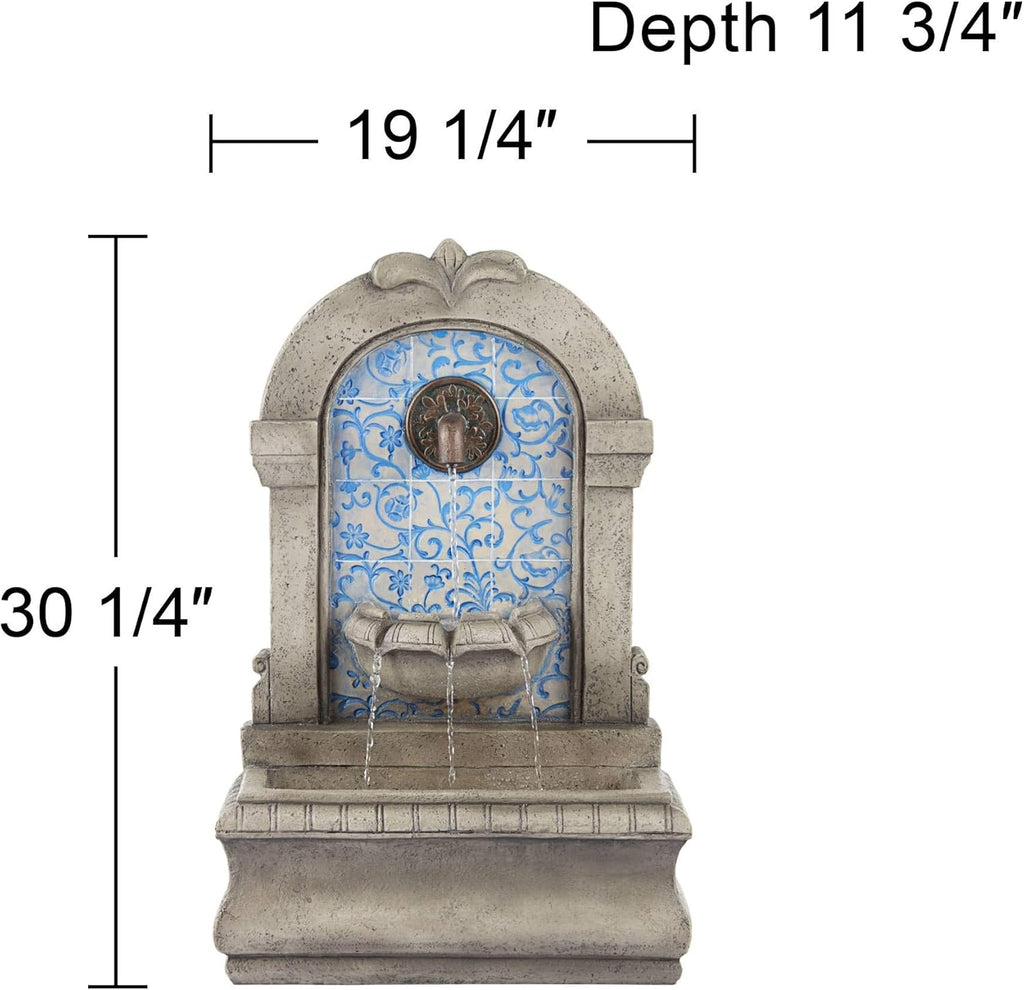 Manhasset 30 1/4" High Large Italian Outdoor Decor Blue Faux Stone Floor Fountain Standing Waterfall Tiered Cascading