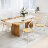 White Windsor Dining Chairs Set of 2, Farmhouse Wooden Dining Room Chairs with Spindle Bow Back, Modern Cottage Style Kitchen Chairs, Oak