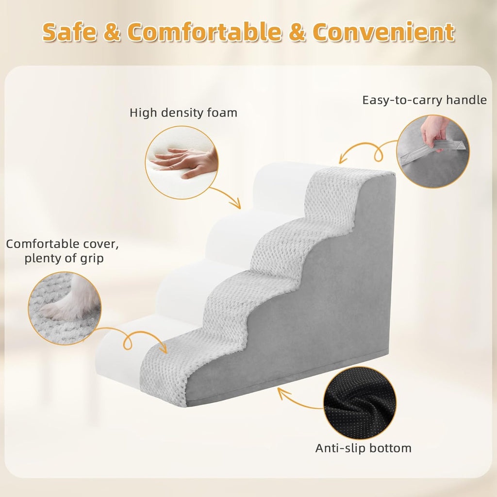 Dog Stairs Ramp, Curved 4-Step Dog Steps for Small Dogs and Cats