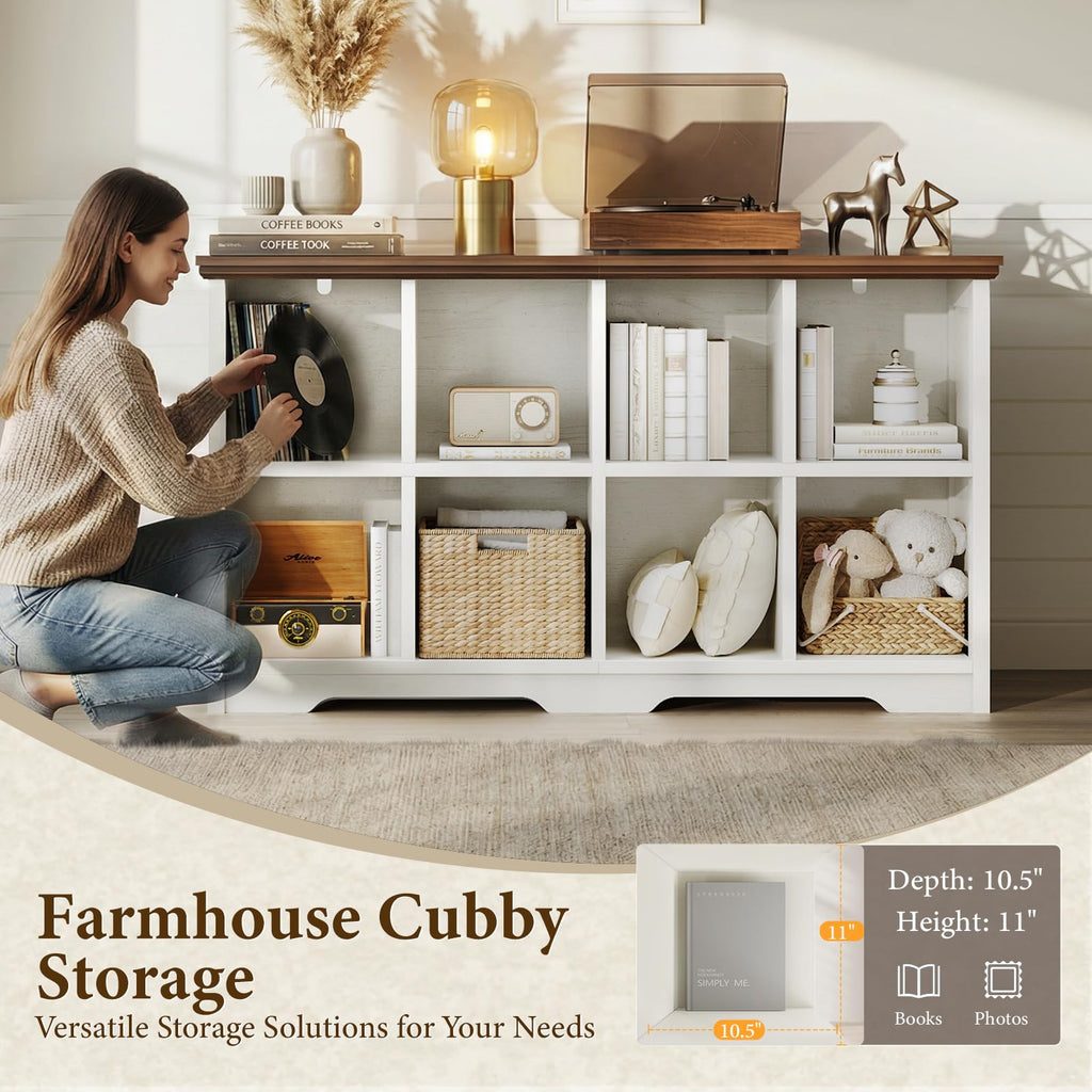 8 Cube Organizer Bookcase, Cube Shelf with Storage, Walnut + White