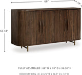 Amickly Contemporary 4-Door Accent Cabinet with 2 Shelves, Cord Management and Fluted Design, Dark Brown