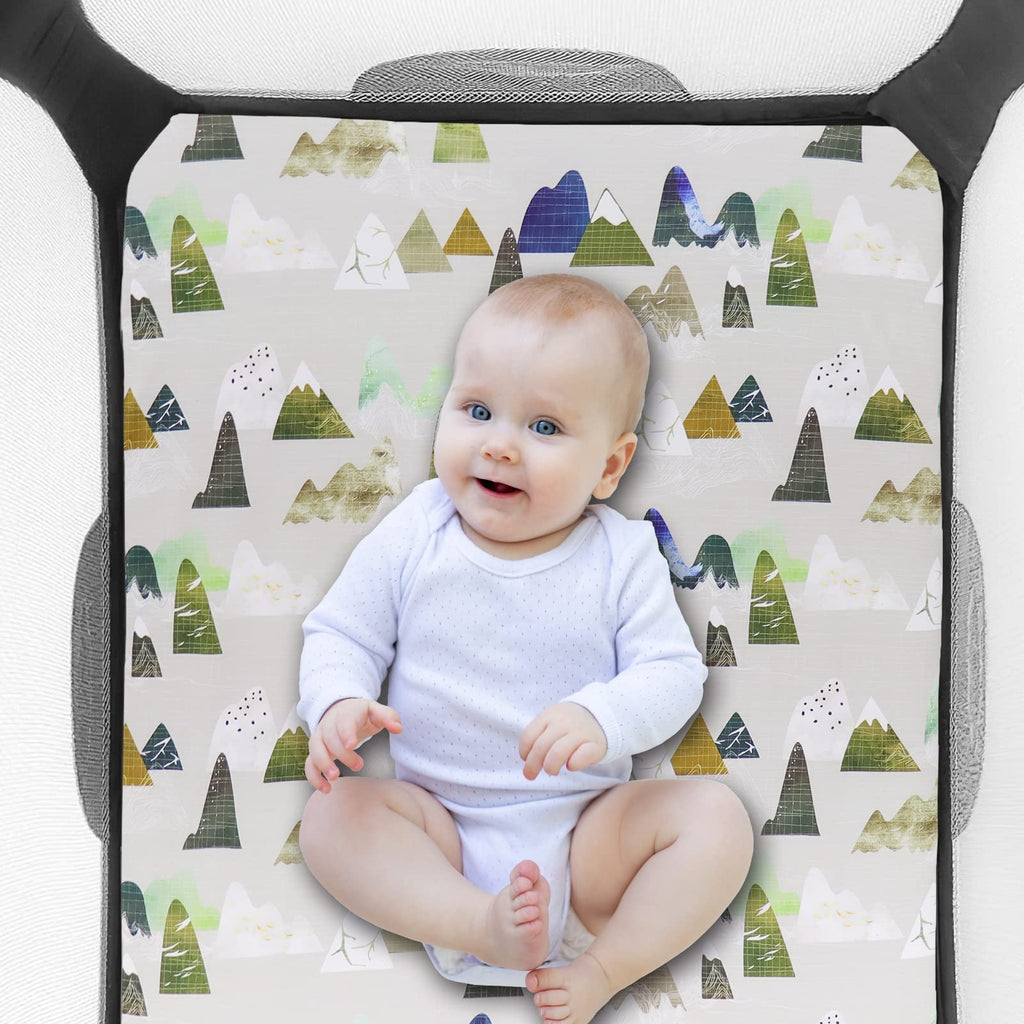 Mini Crib Sheets Mountain Pack N Play Sheets Soft Breathable Portable Playard Cover for Baby Boy