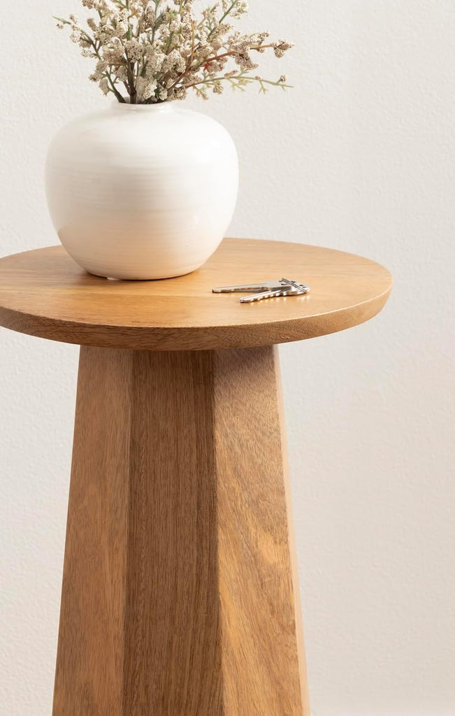 Hemingson Modern Mango Wood Round Drink Table, 10 x 10 x 22, Natural Wood, Mid-Century Circle Pedestal Table for Use