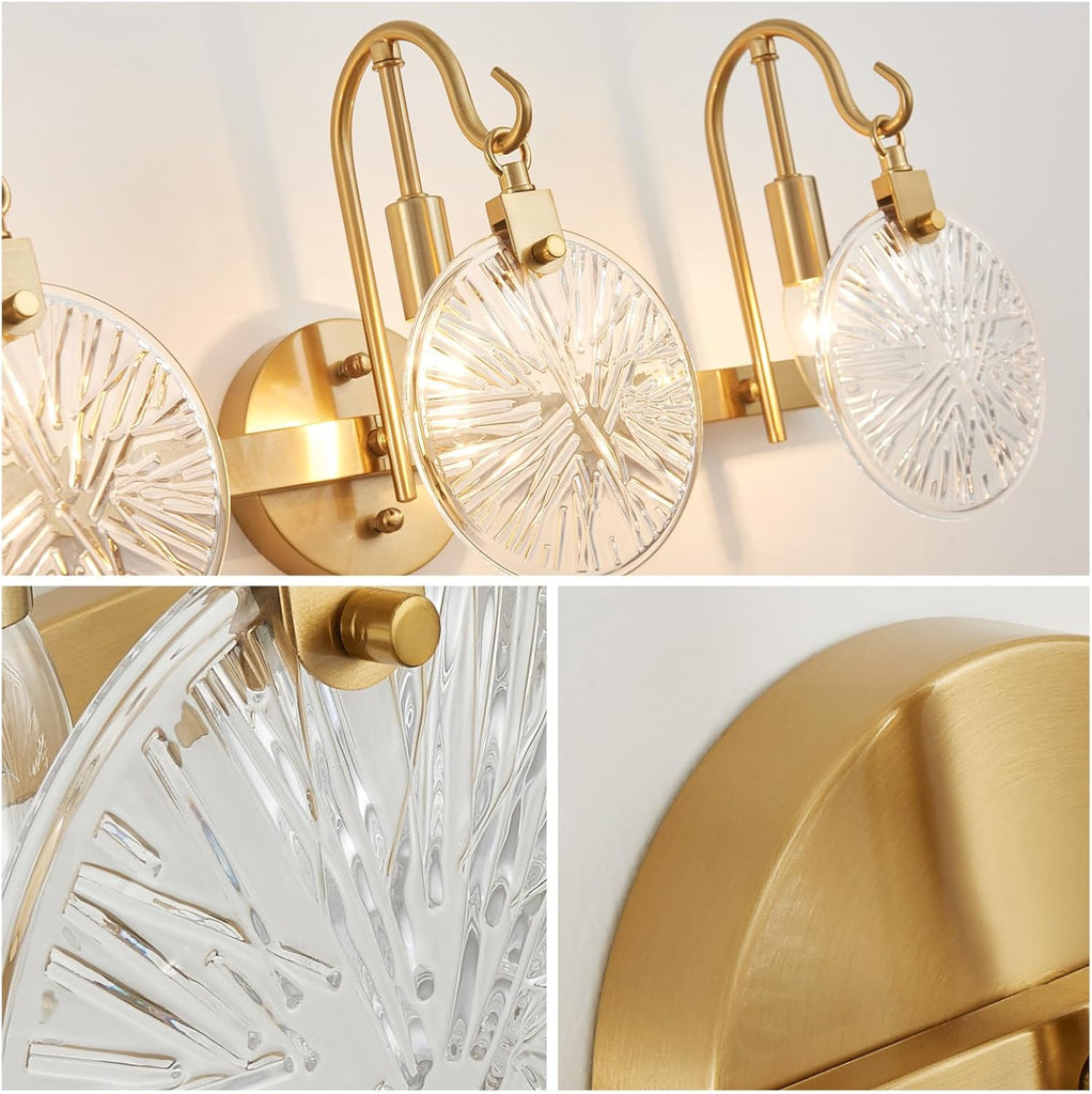 3-Light Bathroom Light Fixture Over Mirror Morden Vanity Wall Sconces Clear Glass Shade Living Room, E12 Base, Brass