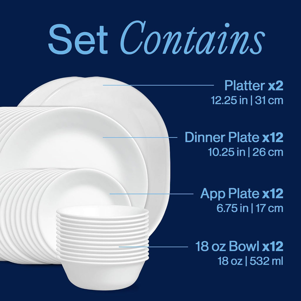 Vitrelle 38-Piece Service for 12 Dinnerware Set, Triple Layer Glass and Chip Resistant