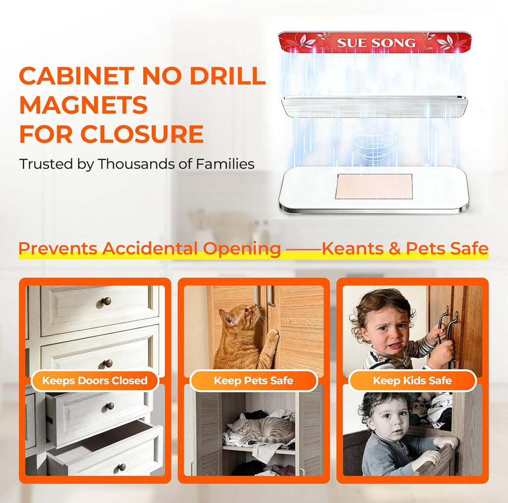 4 Pack Magnetic Cabinet Door Catch, No Drill, Silver, Small Fix Set | Embedded magnet; stainless steel body; 16