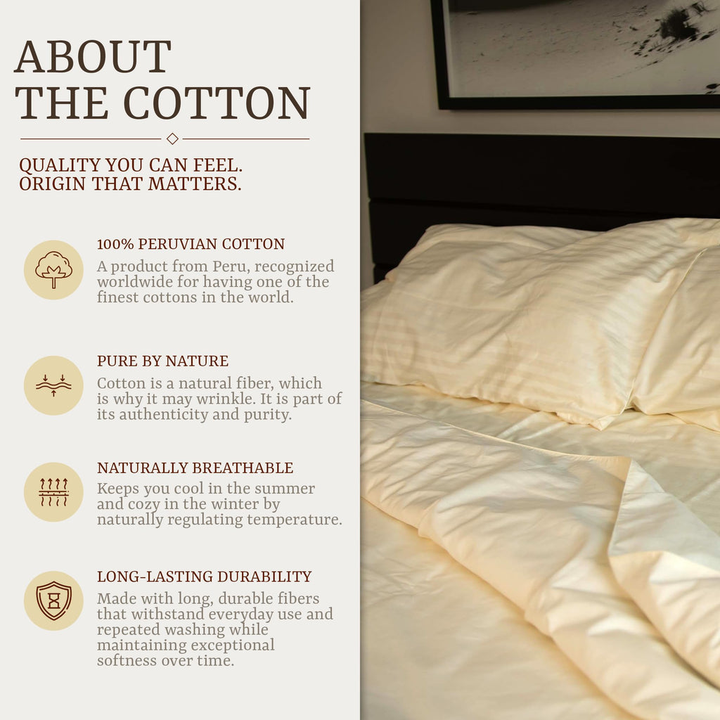 285 Thread Count Percale King Sheet Set - 100% Peruvian Pima Cotton, 4 Piece (Flat, Fitted, 2 Pillowcases) - Cooling