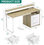Computer Desk with Drawers, 47.2" Office Desk with Power Outlets & LED Light, Home Office Desk with Storage Shelves
