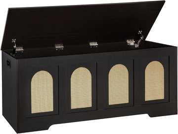 Storage Chest, Wooden Toy Box with Lid, 2 Soft-Close Hinges 47.2" | Entryway Shoe Bench, Finger-safe Flip-Top, Easy