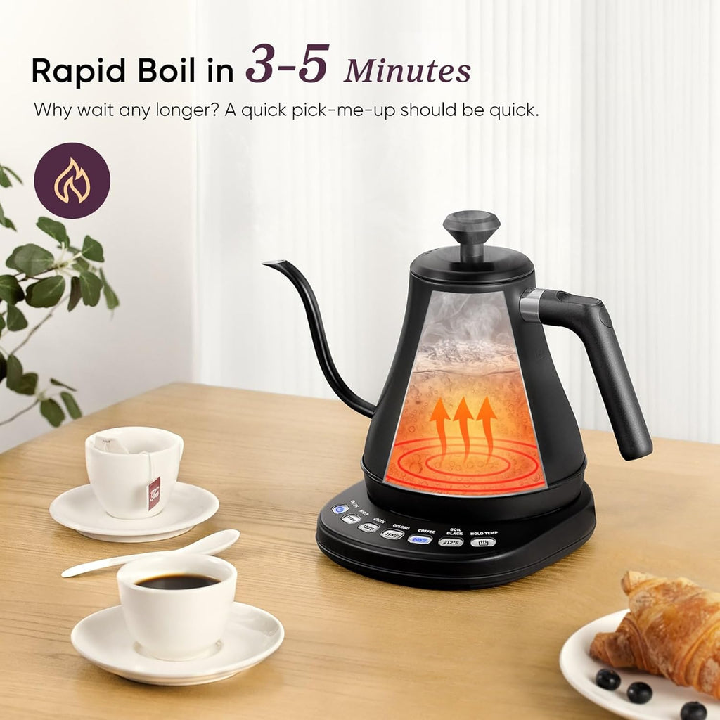 Gooseneck Electric Kettle with Temperature Control, 0.8L, Black