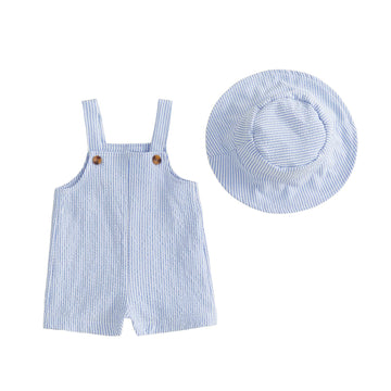 Baby Boy Girl Overalls Shorts Bib Jumpsuit Cute Baby Clothes (A - Stripe Blue, )