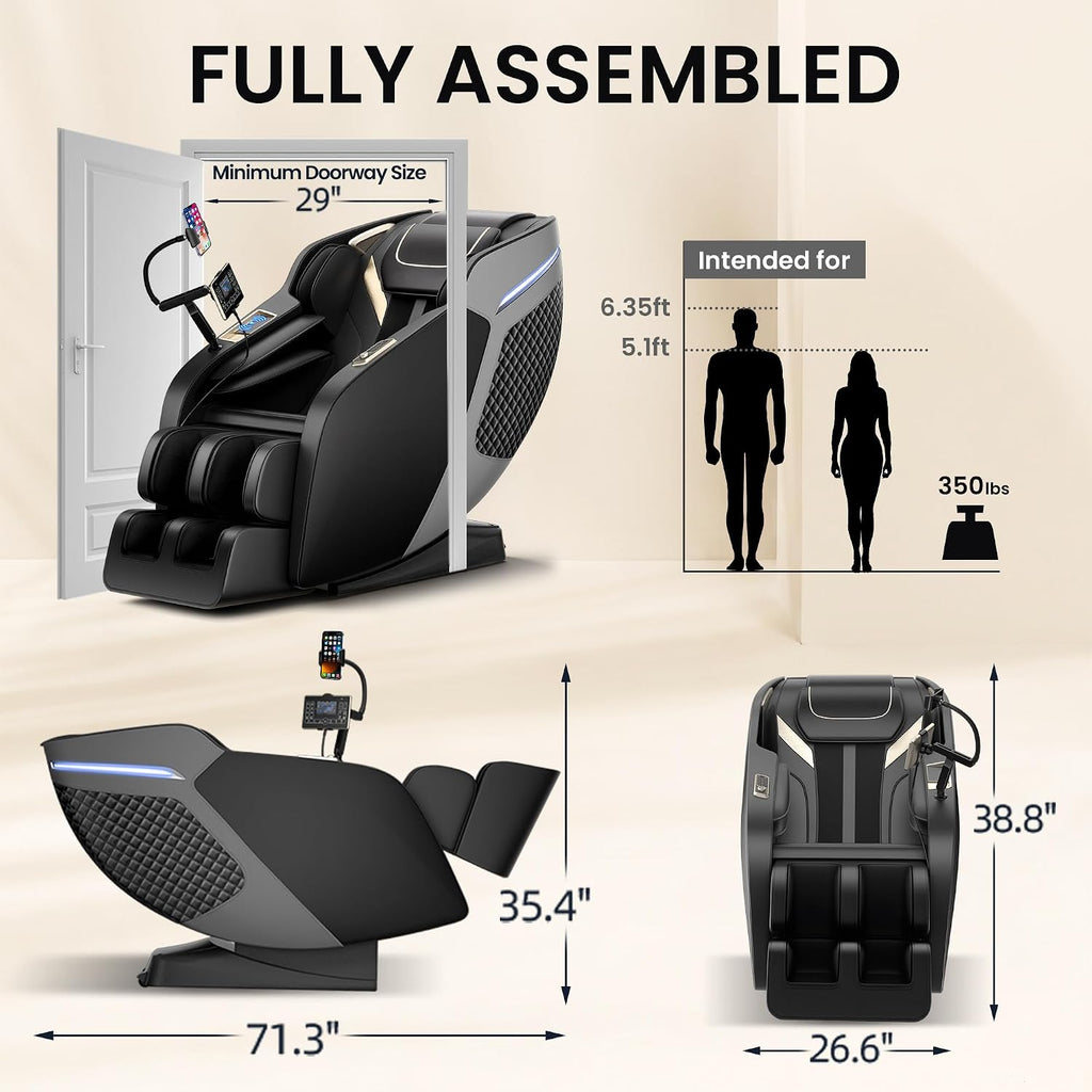 4D Massage Chair Full Body, Zero Gravity 55" SL-Track Shiatsu Massage Recliner Chair with Body Scan, APP & AI Voice