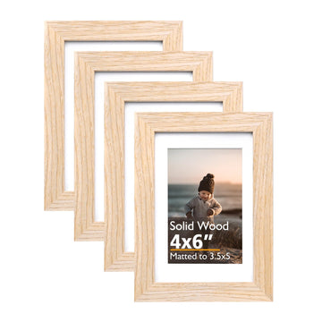 4x6 Frame Natural, Solid Wood 4 x 6 Picture Frame with Acrylic Plexiglass for 3.5x5 with Mat, Tabletop and Wall