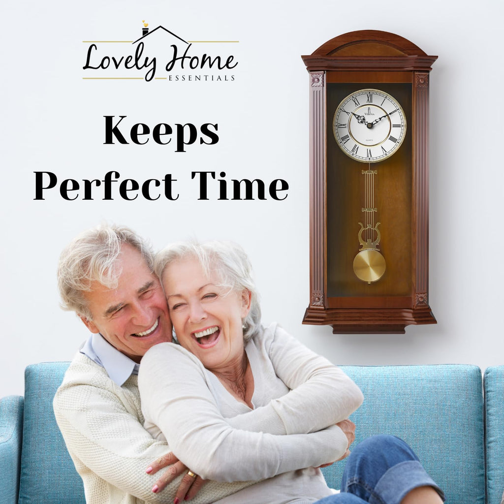 Pendulum Wall Clock, Large Hanging Wooden Grandfather Wall Clock, Quiet