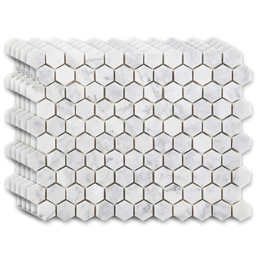 Carrara White Marble Mosaic Tile, Polished Real Italian Bianco Marble Tile for Shower Kitchen Wall Bathroom Floor, 1