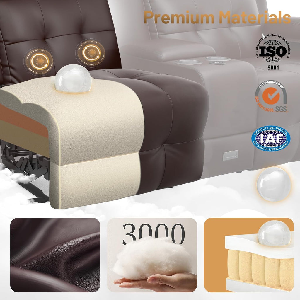 Loveseat Recliner Sofa, Home Theater Seating with Massage, RV Wall Hugger Reclining Couch with Console, USB