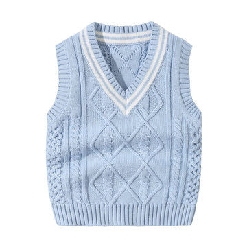 Toddler boy Knit Vest V-Neck Cardigan Kids Autumn Clothes - (Sky Blue 80)