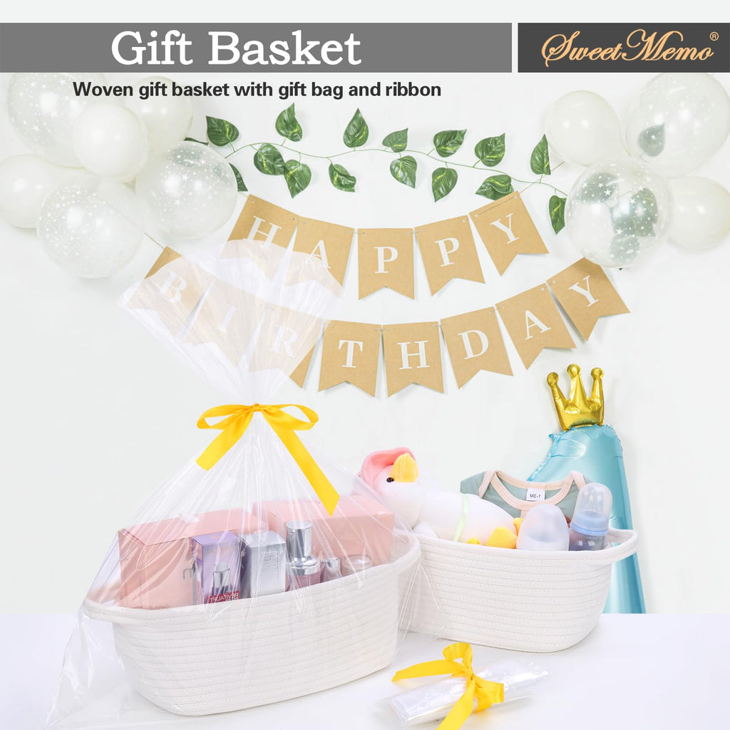 Gift Baskets Empty to Fill 4 Pack, 12x8x5 inch - Small Rectangular Woven Rope Bins for Baby Shower, Bathroom, Decor