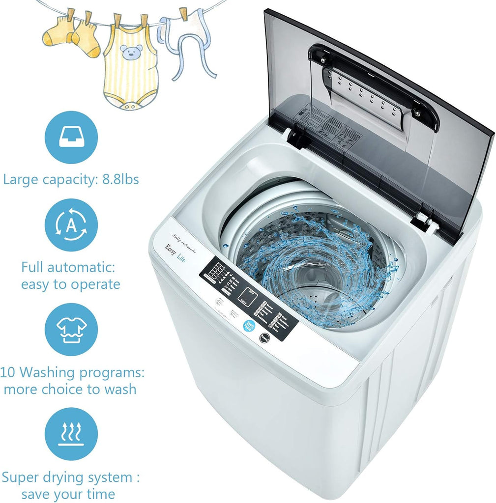 Portable Washing Machine, 2-in-1 Laundry Washer and Spin Combo with 10 Programs, 8.8lbs Capacity, Drain Pump and LED