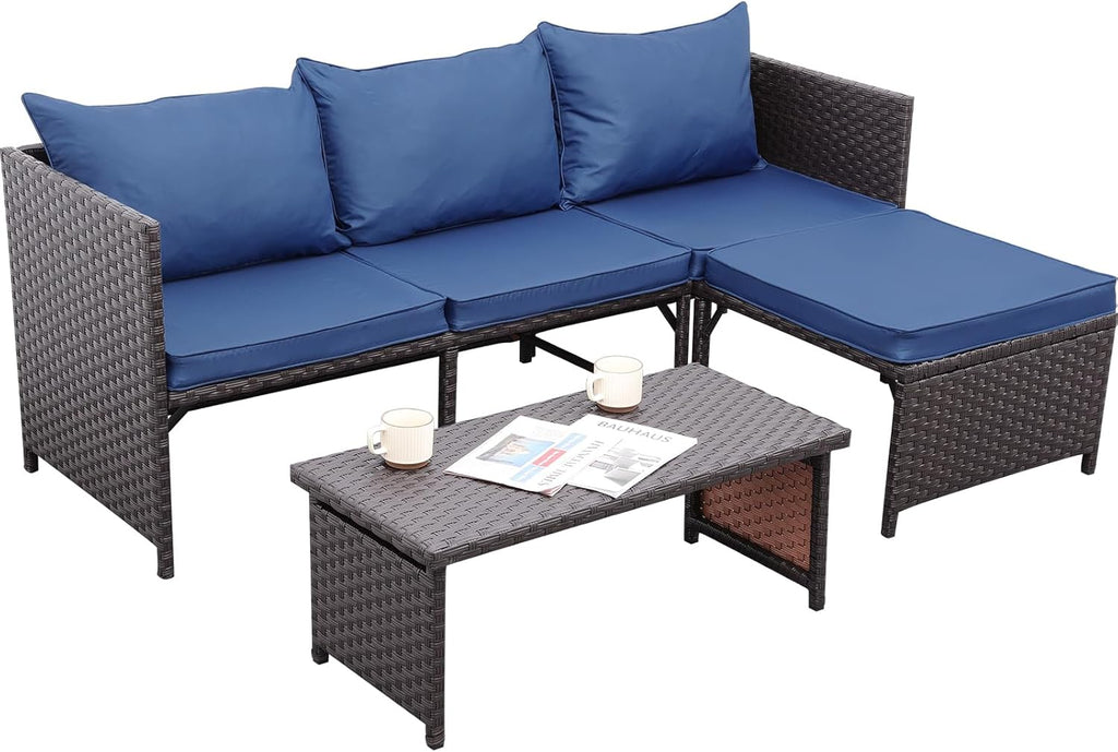Outdoor Furniture Set 3 Piece Patio Set Patio Conversation Sets Outdoor Sectional Sofa Patio Loveseat Coffee