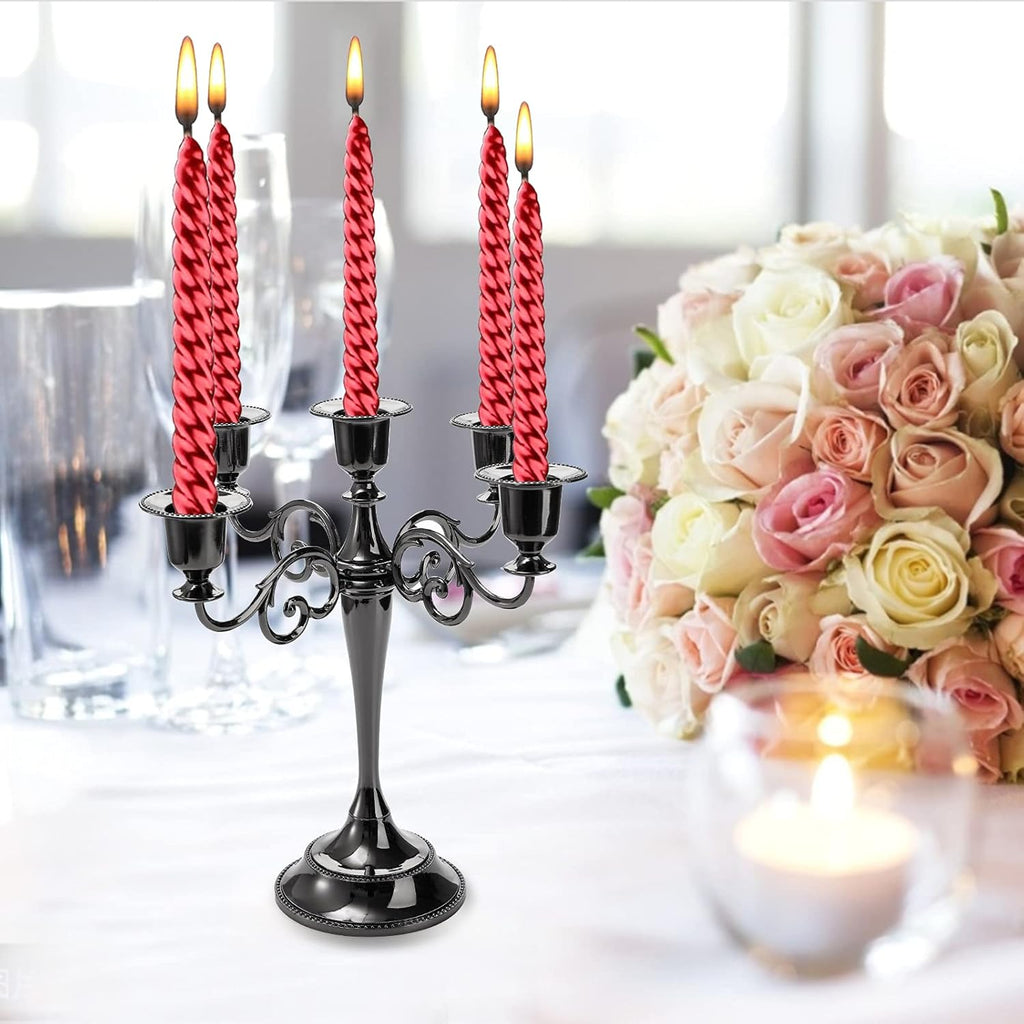 5 Arm Black Candelabra, Candelabra Candle Holder, 10 Inch Tall Candlesticks Holder, Elegant Taper Candle Holder