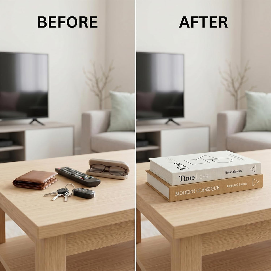Decorative Books Decor, Set of 2 Faux Book Storage Boxes, Beige | 2pcs, Smaller book inside the larger one, magnetic
