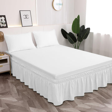 Full Bed Skirt 16 Inch Drop Dust Ruffle Only, Three Microfiber Fabric Sides Wrap Around with Elastic, Easy to