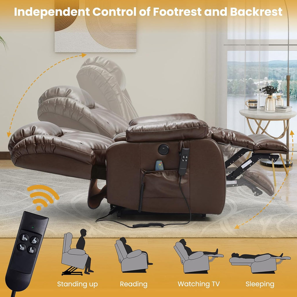 Dual Motor Power Lift Recliner Chair for Elderly, 180-Degree Infinite Position Lay Flat Leather Recliner Chairs, with