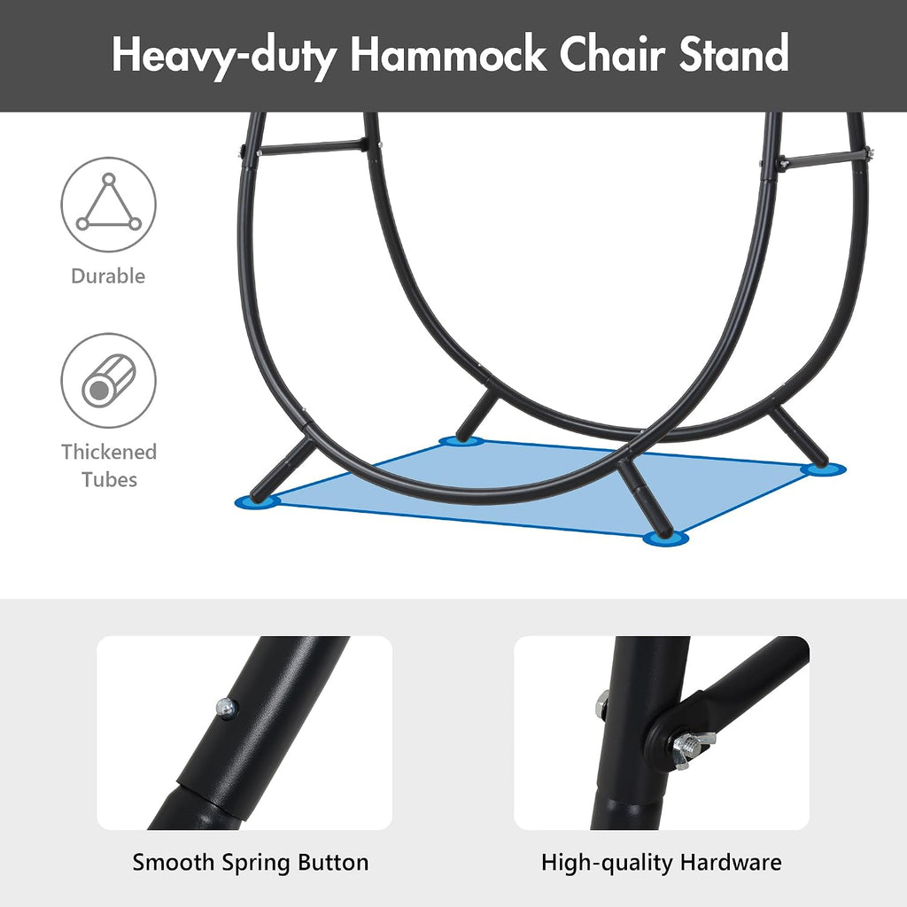 Outdoor Hanging Swing Chair with Stand and Seat Cushion, Dark Grey | Heavy Duty Steel Stand, Indoor Outdoor Use, 400