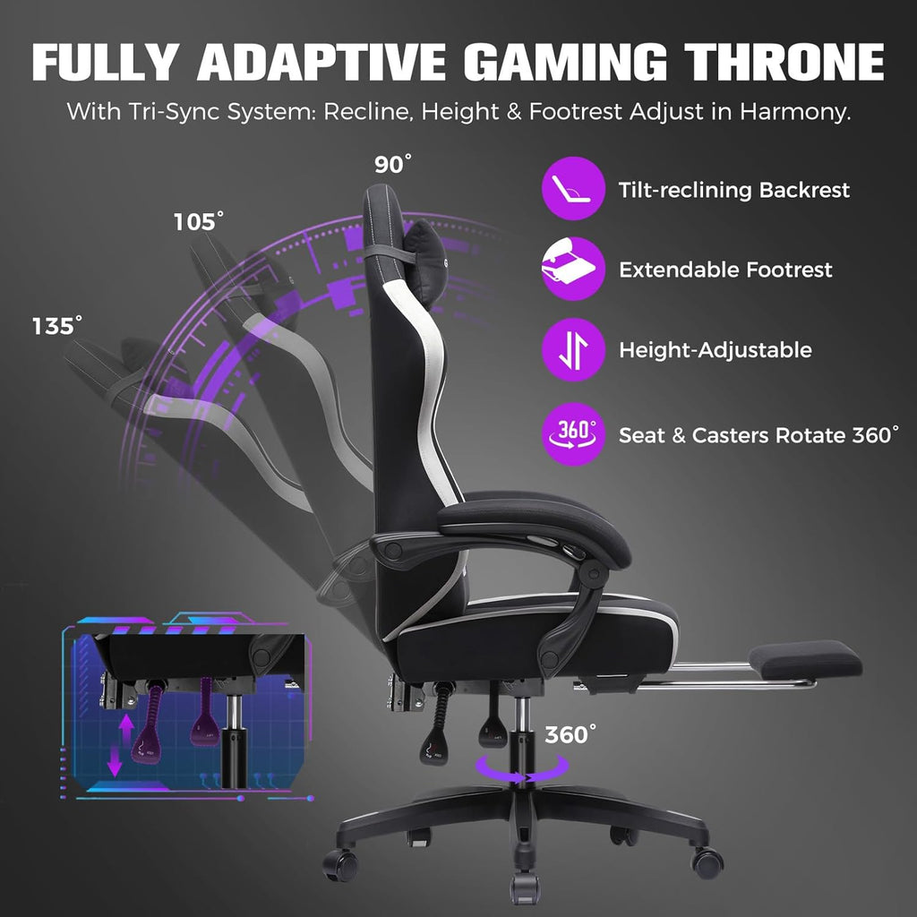 Gaming Chair, Ergonomic Computer Chair with Footrest and Lumbar Support, High Back Recliner Chair 350lbs, Height