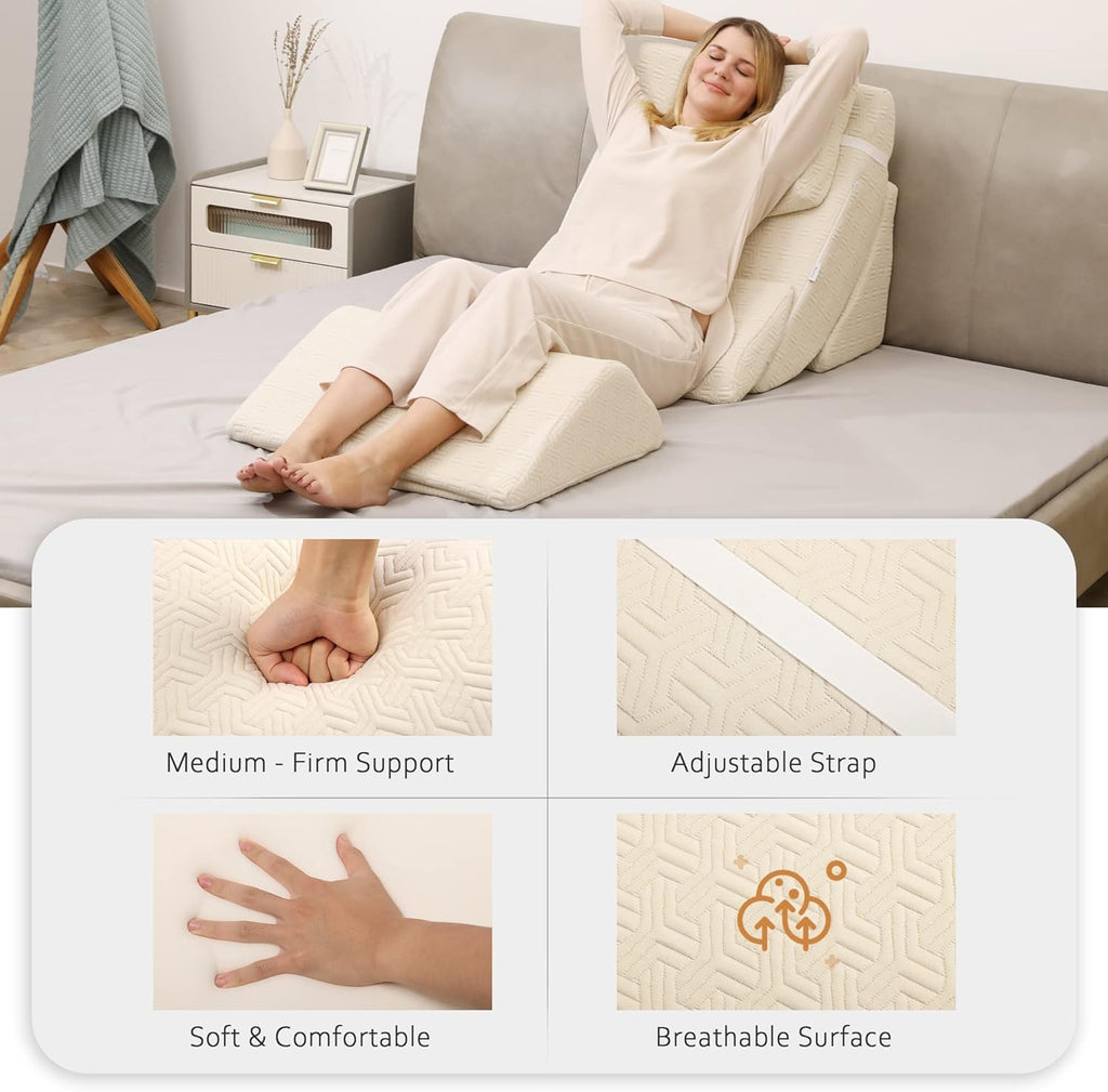 5pcs Orthopedic Bed Wedge Pillow Set for After Surgery, Adjustable Memory Foam for Back Neck & Leg Pain Relief