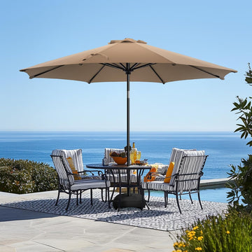 9FT Patio Umbrella with Base, Outdoor Umbrellas with Base Included, 8 Sturdy Ribs