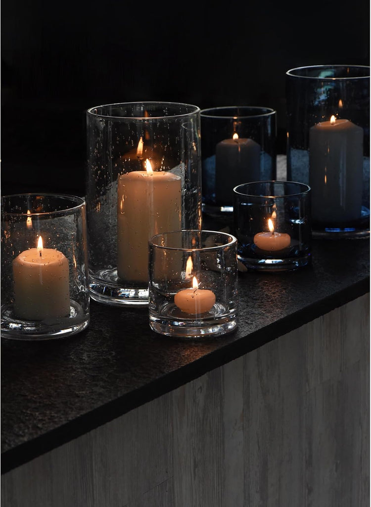Glass Candle Holders Set, 3 Sizes 8" 5" 3.5" Height | Hurricane Vase Centerpieces, Clear Seeded Bubbles Cylinder For