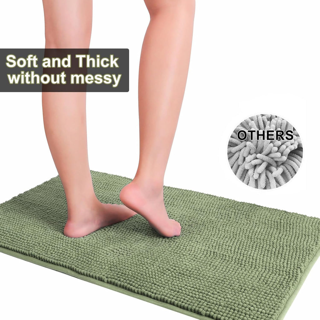 Bathroom Rugs Sets 3 Piece, Non-Slip Chenille Bath Rug - Ultra Soft, Washable, Super Absorbent Bath Mat , Toilet and