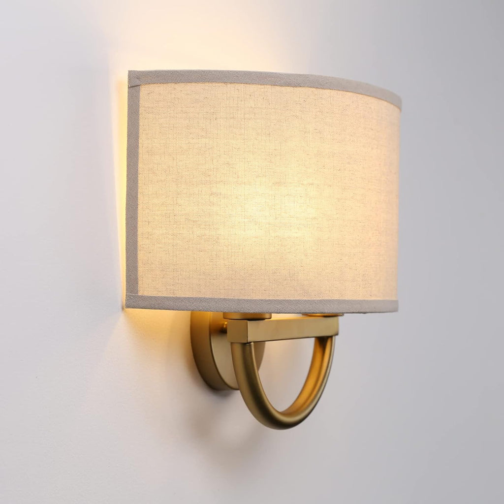 Industrial 2-Lights Wall Sconce Fixtures with Linen Fabric Shade, Double Wall Light Lamps Decor Bedroom Living Room