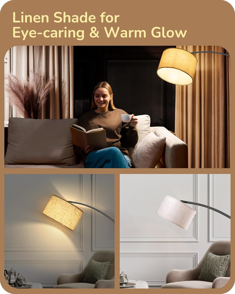 78.3″ Modern Arc Floor Lamp with Remote, Tall Black Standing Lamp with Stepless Dimmable Bulb & 5 Color Temperature