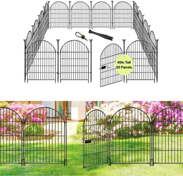 Tall Garden Fence Animal Barrier with Gate, 40 in(H)×43.7ft(L) 20 Panels No Dig Fence for Dogs, Rustproof Metal Wire