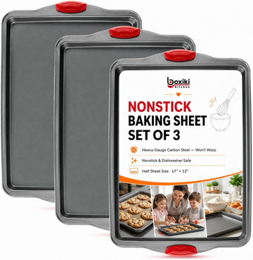 Premium Nonstick Sheet Pans - Set of 3, Heavy-Gauge Carbon Steel, Warp, Dent, and Rust-Resistant - Gourmet Rimmed