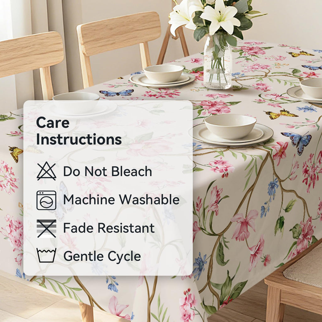 Spring Pink Flower Washable Rectangle Table Cloth 60x84inch