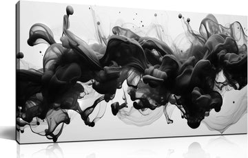 Abstract Black Wall Art, Neutral Black and White Canvas Decorative-Picture Bedroom Office, Contemporary Minimalist