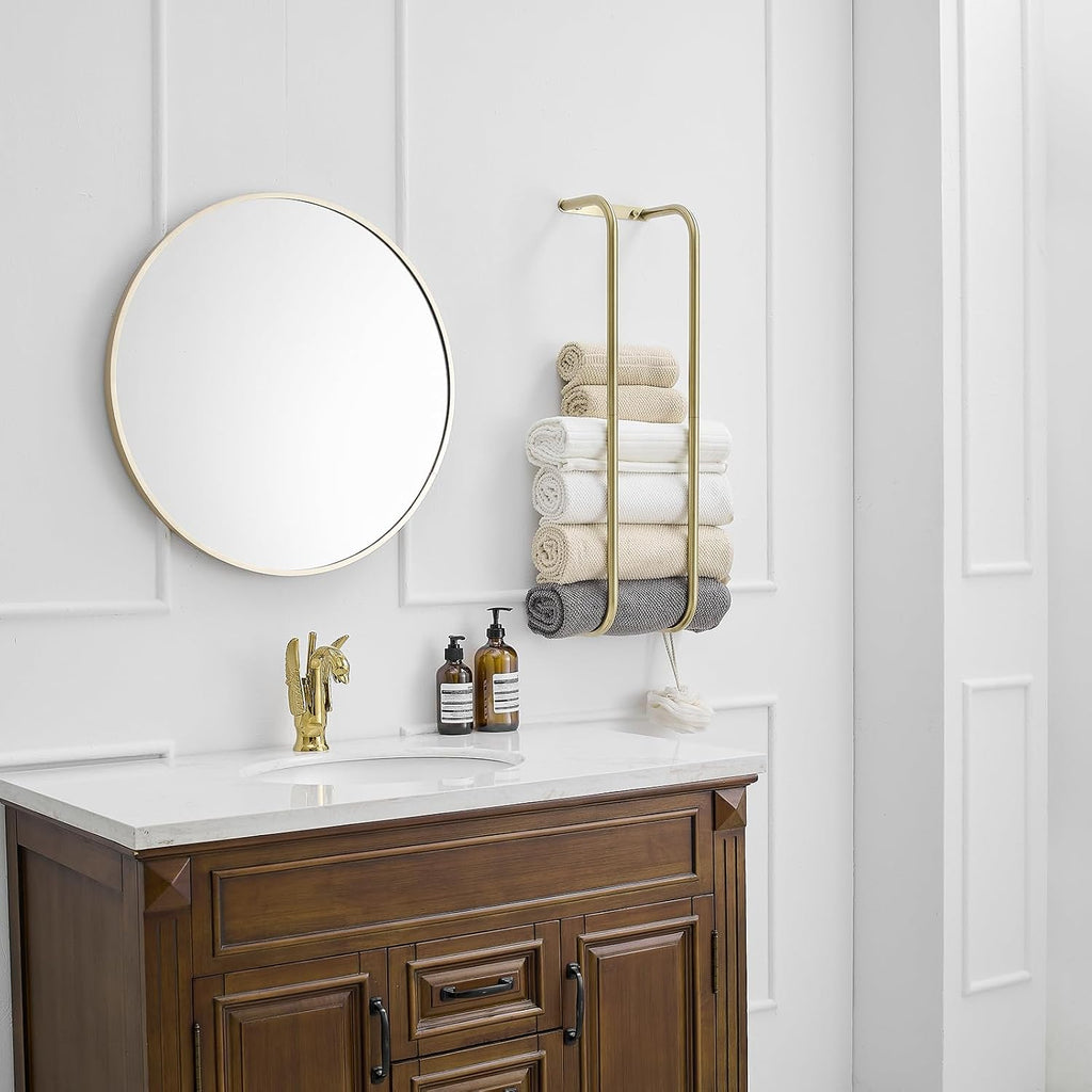 Brushed Gold Towel Racks Wall Mounted for Rolled Towels | Bathroom Towel Rack Storage Stainless Steel Vertical Towel