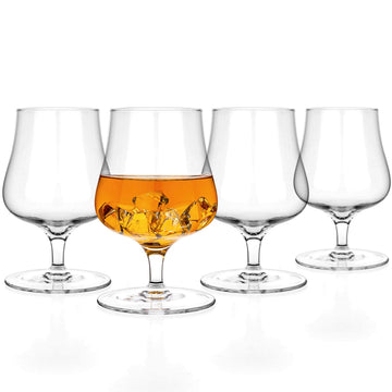 Brandy Whiskey Crystal Glasses Snifter, Set of 4 - Handcrafted - Lead-Free Crystal Glass - For Cognac Bourbon Spirits