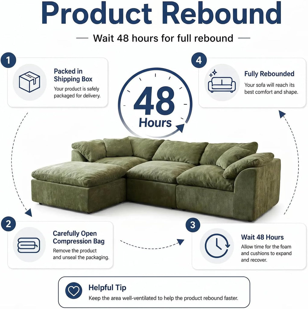 Oversized Cloud Couch Sectional Sofa , Modular L Shaped Boneless Chenille Sofa with Chaise Lounge, Deep Seat