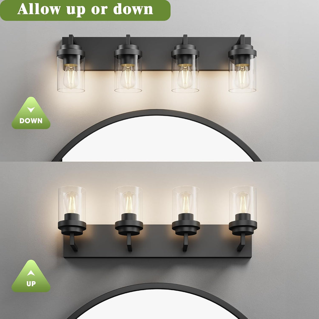Bathroom Vanity Light, 4 Light Matte Black Vanity Light with Clear Glass Shade, 30in Farmhouse Vanity Light, Bathroom