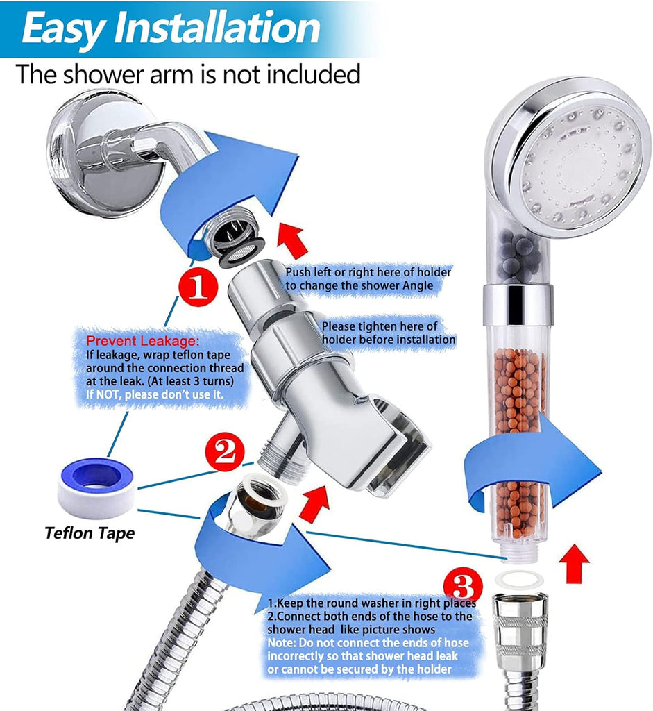 LED Shower Head with Handheld, High Pressure Shower Head with Hose, Holder & PTFE Tape etc