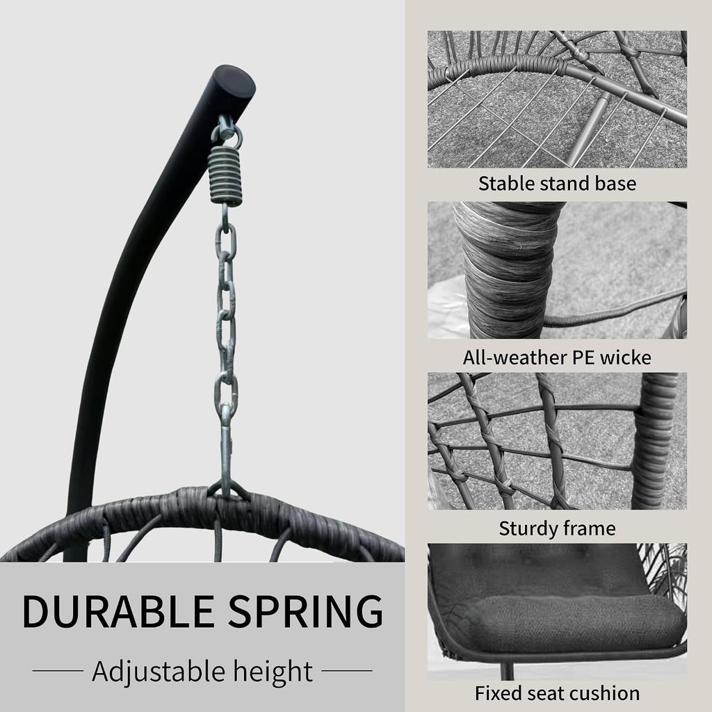 Hanging Egg Chair with Stand Indoor Outdoor, Foldable Rattan Wicker Hammock Egg Swing Chair Porch Patio Garden