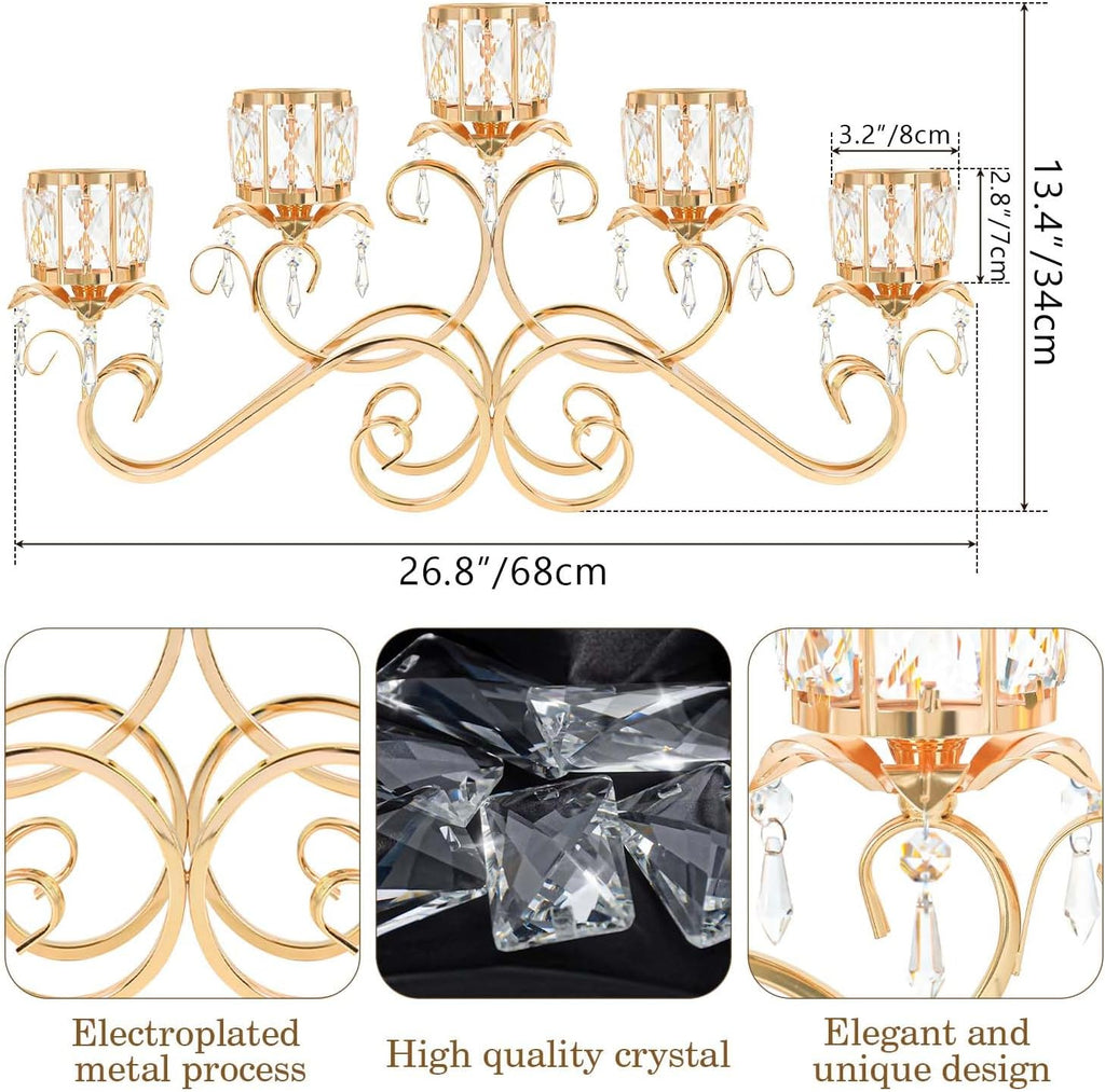 Large Elegant 5 Arms Crystal Bowl Tealight Candle Holder/Candelabra Crystal Votive, 5-arms Candlestick Holder for