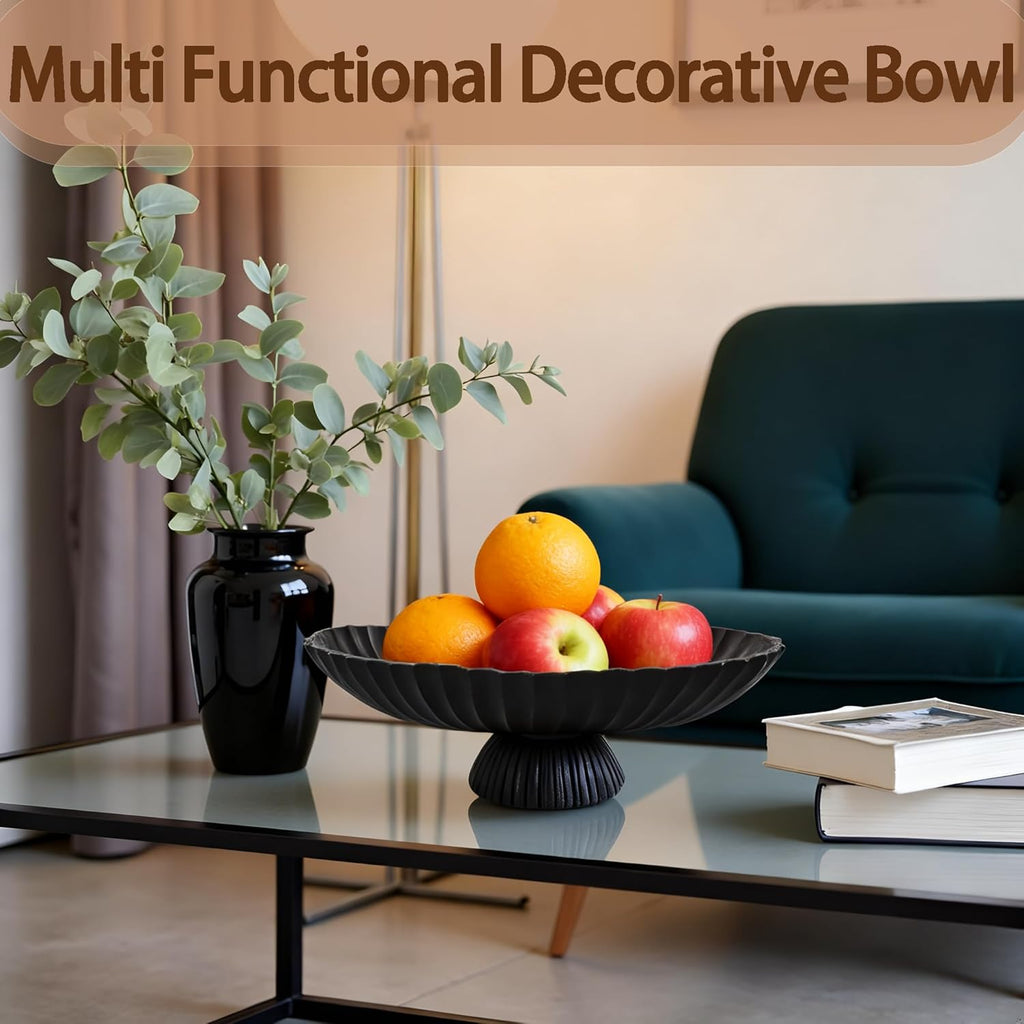 14.5" Large Decorative Long Bowl - Black Fluted Scalloped Decorative Bowls Decor - Ruffle Decor,Stylish Key Bowl for